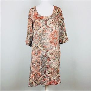 Flax orange paisley dress 3/4 sleeve linen Medium